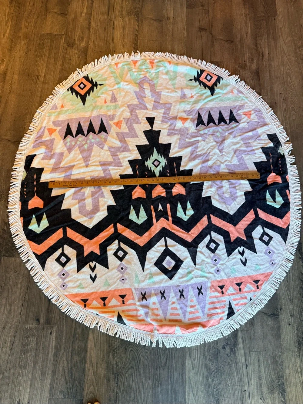 Cotton On Round Boho Aztec Towel - Black, Peach & Lilac